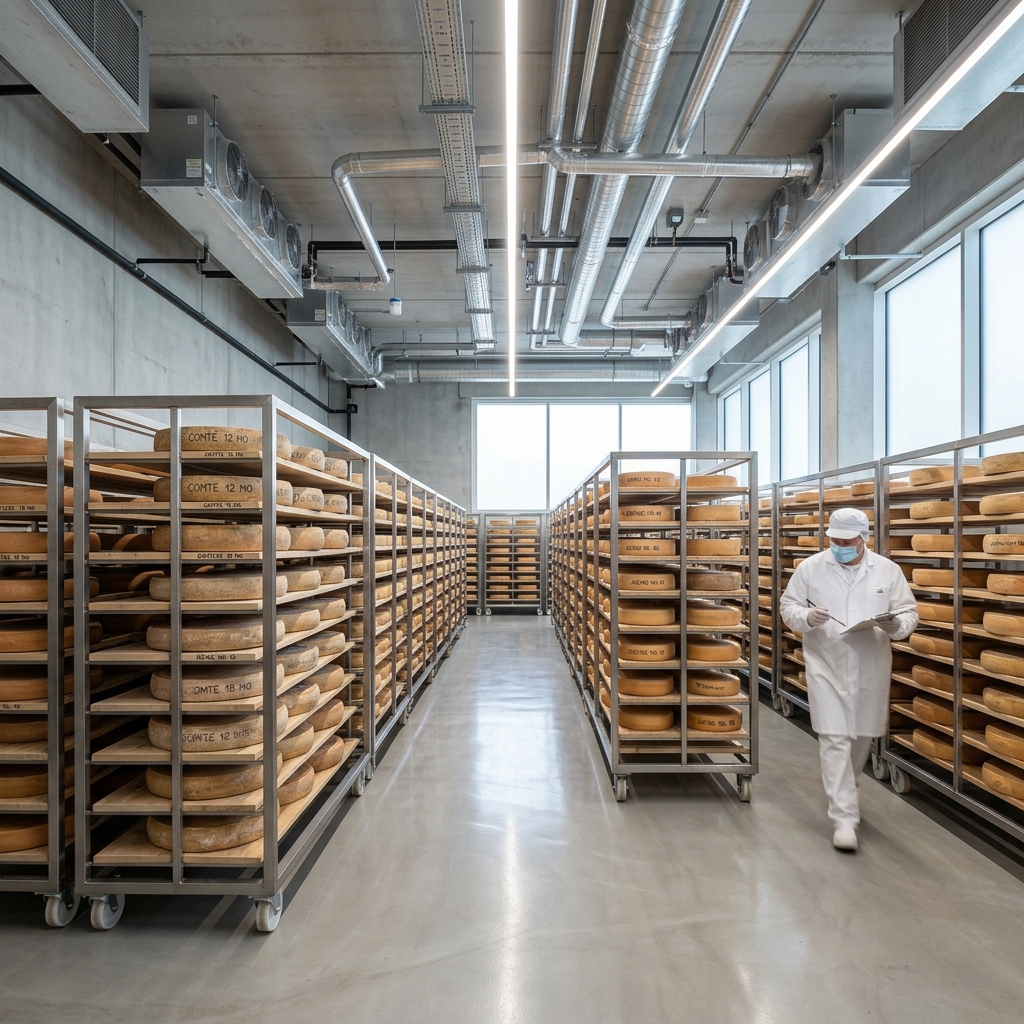 Modern cheese aging room with precision climate control