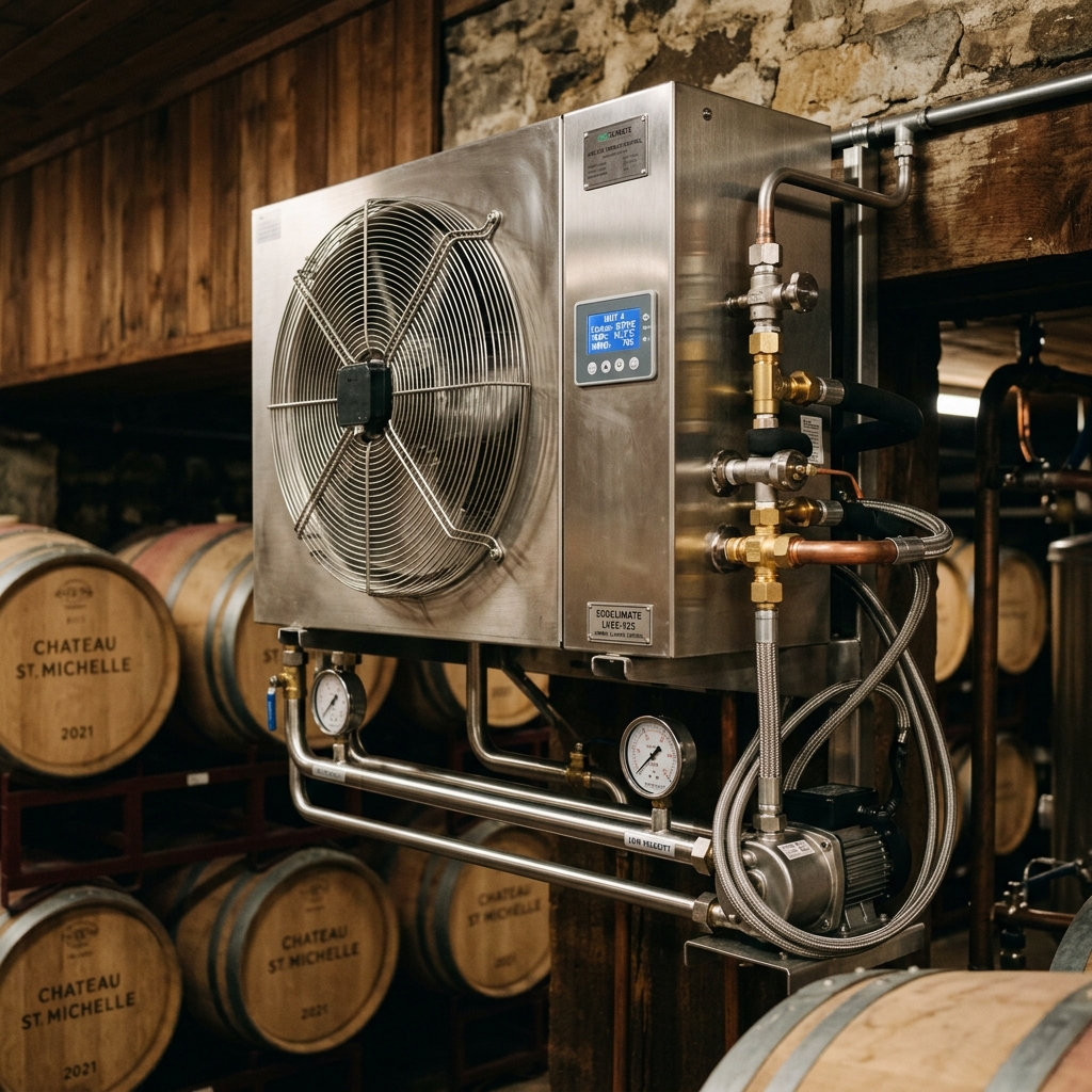 Wine barrel storage room with precision climate control