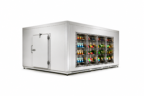 8′ × 14′ × 8′ H Glass Door Walk-In Cooler